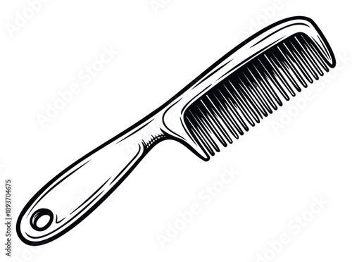 Detailed black and white sketch of a classic hair comb an essential grooming accessory ideal for personal care product branding salon promotions and hairstyling guides.
