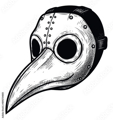 Stylized historical plague doctor mask featuring a distinct long beak and circular eyeholes, perfect for evoking a medical history or mysterious theme in various media applications.