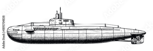 Discover a vintage military submarine for maritime history projects, naval vehicle studies, or historical transportation depictions suitable for various educational and thematic