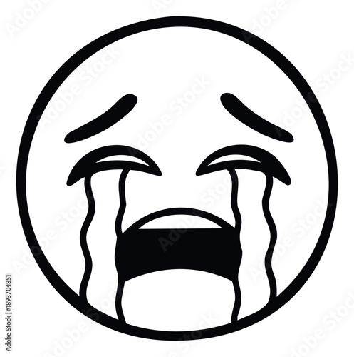 Sad crying emoji face with big tears representing sorrow and grief, perfect for expressing strong emotions in digital communication and social media platforms.