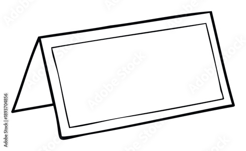 A simple graphic rendering of a blank table tent name plate or informational stand for event organization and seating arrangements at conferences, weddings, or dining establishments