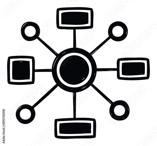 Hand drawn network diagram illustrating interconnected concepts and data flow for business presentations, technology articles, and educational materials that require a visual explanation