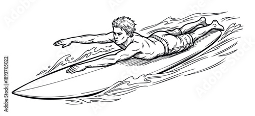 Energetic male surfer riding a wave on a surfboard in a dynamic watersport activity perfect for actionthemed publications or adventure lifestyle promotions