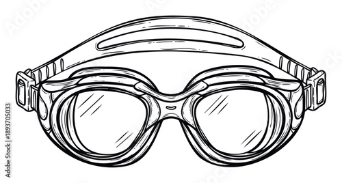 Classic line drawing of swimming goggles perfect for sports equipment illustrations, athletic product designs, or aquatic themed projects and educational materials