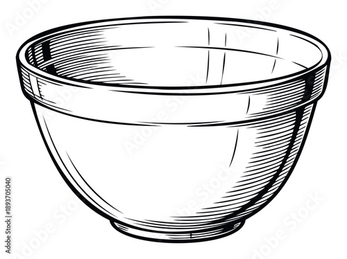 Classic kitchen mixing bowl with a timeless vintage engraved appearance, ideal for culinary website headers, food preparation blogs, and cooking demonstration videos