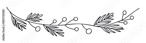 A graceful botanical branch illustration featuring delicate foliage and round berries creates an elegant natural accent perfect for seasonal greetings, invitations, or decorative borders