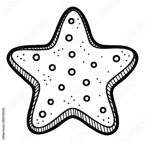 A charming handdrawn starfish with distinct dotted surface texture, ideal for engaging childrens educational content, vibrant summer vacation projects, and inspiring marine life graphics.