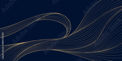 Luxury abstract wave pattern, elegant gold lines on dark background. Premium Japanese vector design, flow curves, geometric elements, wine label, packaging, wedding, posters, wallpaper