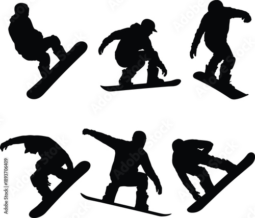 snowboarder silhouette, aerial tricks, winter sport, black and white, freestyle motion, silhouette artwork, snowboarding action, athlete sketch, dynamic pose, 