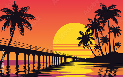 Wooden Pier Poster, pier extending over water, minimal waterfront landscape