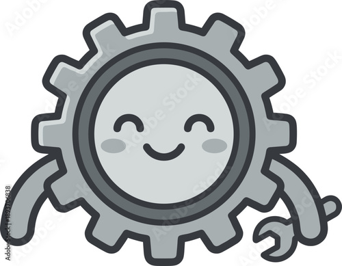 Smiling Cartoon Gear Character Illustration.