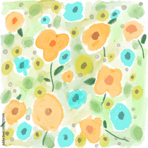 水彩の花柄　壁紙　素材イラスト