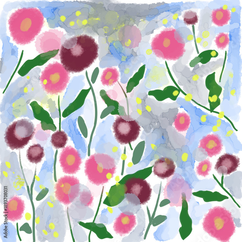 水彩の花柄　壁紙　素材イラスト