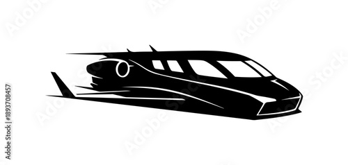 Black Silhouette of a Futuristic Airplane