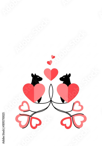 Couple rats loving hearts are symmetrically arranged very well
