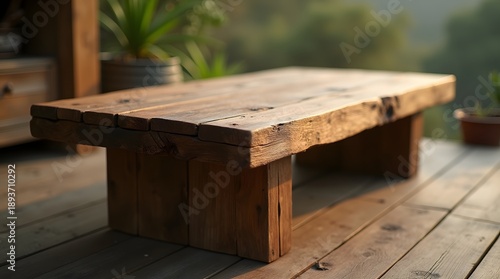 Wallpaper Mural A rustic wooden coffee table made from reclaimed wood, exuding a warm and inviting atmosphere. Torontodigital.ca
