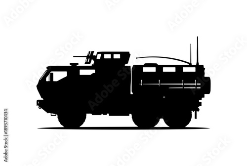 Military Vehicle Silhouette in Black