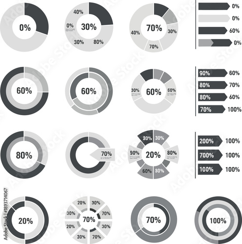 Create a kinds of deferent Percentage vector infographics. 0 to 100 percent. Pie charts. Business info graphic design. vector art with white background.