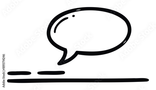 Hand drawn speech bubble icon with a single dot and horizontal lines symbolizing dialogue or message input fields perfect for web navigation and mobile app development.