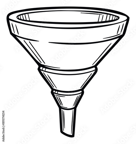 Essential kitchen tool funnel line drawing for pouring liquids or transferring ingredients in cooking or laboratory settings perfect for educational materials