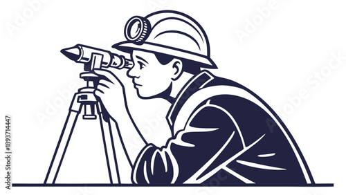 Surveyor Engineer Silhouette holding GNSS GPS Measurement Pole, A clean black silhouette of a surveyor engineer holding a GNSS satellite receiver pole, ideal for icons or minimalist designs