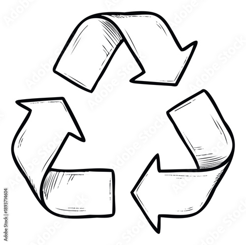 Hand drawn recycle symbol depicting environmental responsibility and sustainable practices for use in ecological awareness campaigns, product packaging, and green living promotions