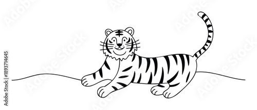 Simple smiling tiger character for kids learning materials or a playful animal graphic for various digital and print media projects.