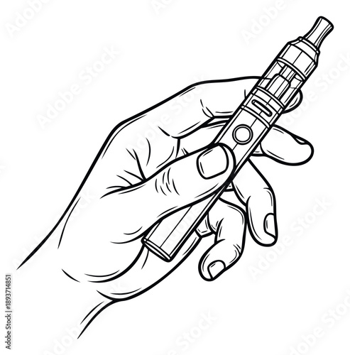 Human hand holding a sleek electronic cigarette device for vaping, ideal for public health campaigns and advertising modern smoking alternatives.