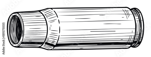 Stylized bullet casing drawing suitable for illustrating ammunition concepts, firearms history, criminal justice themes, or military equipment presentations.