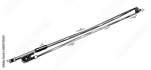 Hand drawn sketch of a classic string instrument bow used for violin or cello, perfect for music academy promotions, concert posters, or musician branding materials.