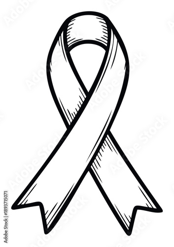 Monochromatic graphic of a looped ribbon emblem, representing global awareness and support for health or social issues, suitable for print materials or digital platforms.