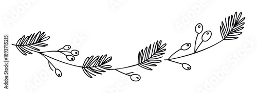 Delicate handdrawn botanical sprig with leaves and berries offering a charming natural decorative accent perfect for seasonal greetings, invitations, or rustic branding projects