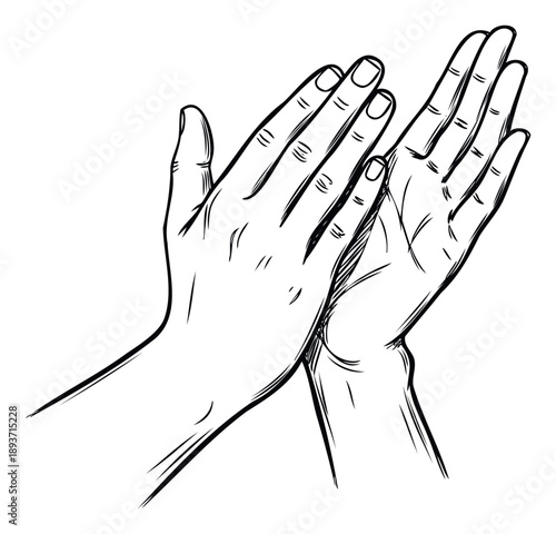 Energetic line drawing depicting hands clapping together, symbolizing enthusiastic approval, appreciation, and celebration for achievements, ideal for conveying positive feedback and