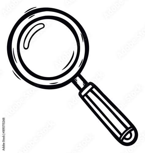 This handdrawn magnifying glass graphic represents concepts of investigation, exploration, and discovery, ideal for educational content, business presentations, or digital interface