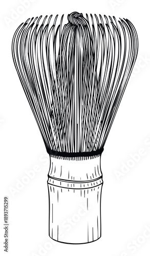 Traditional bamboo matcha whisk line drawing for preparing Japanese green tea in culinary and beverage themed promotional materials