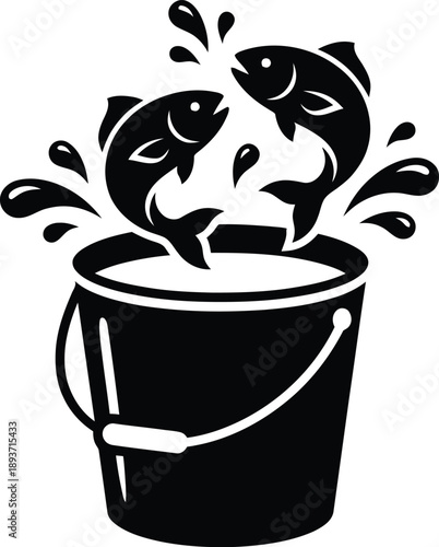 Caught Fish in Bucket Silhouette Vector 