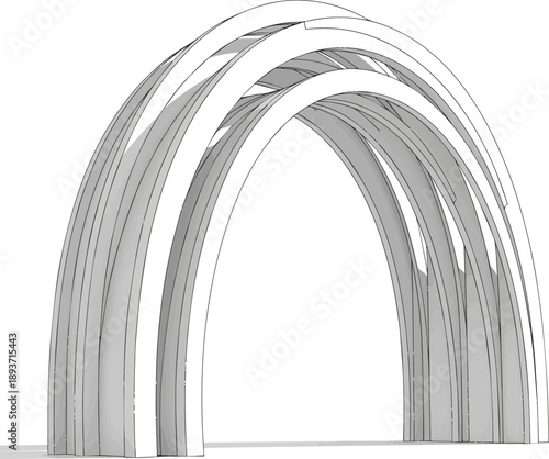 Create a realistic White architecture circle arc 3d rendering vector art with white background..