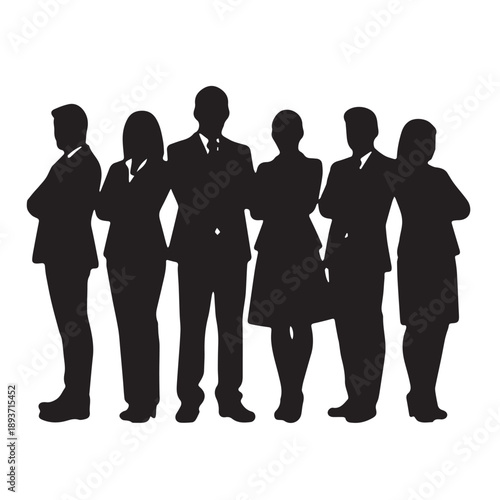 Business people , silhouettes, group of standing business men and businesswomen	
