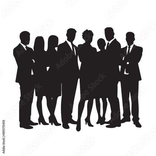 Business people , silhouettes, group of standing business men and businesswomen	
