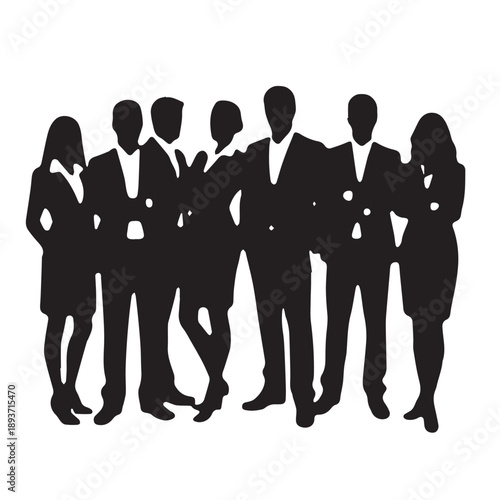 Business people , silhouettes, group of standing business men and businesswomen	
