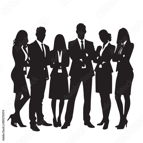 Business people , silhouettes, group of standing business men and businesswomen	
