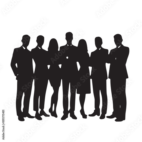 Business people , silhouettes, group of standing business men and businesswomen	
