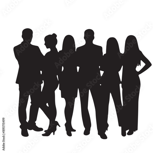 Business people , silhouettes, group of standing business men and businesswomen	
