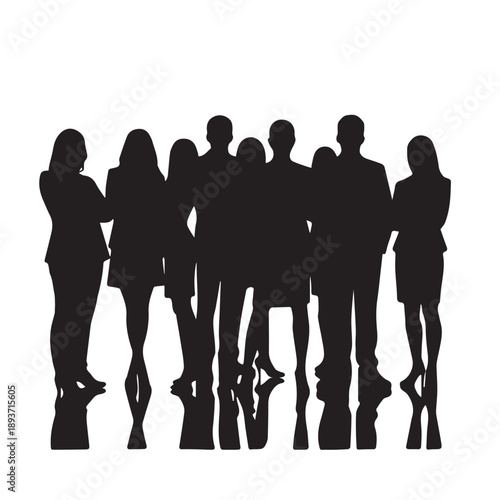 Business people , silhouettes, group of standing business men and businesswomen	
