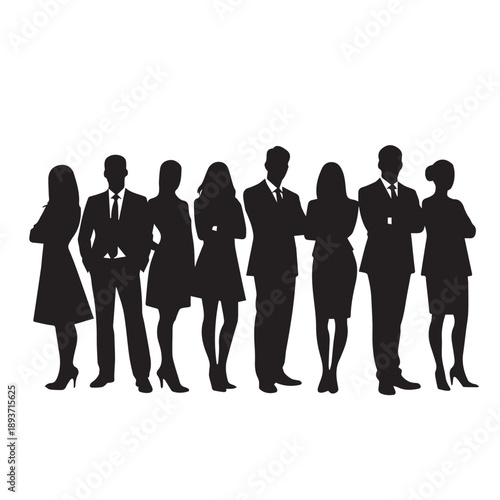 Business people , silhouettes, group of standing business men and businesswomen	
