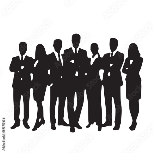 Business people , silhouettes, group of standing business men and businesswomen	
