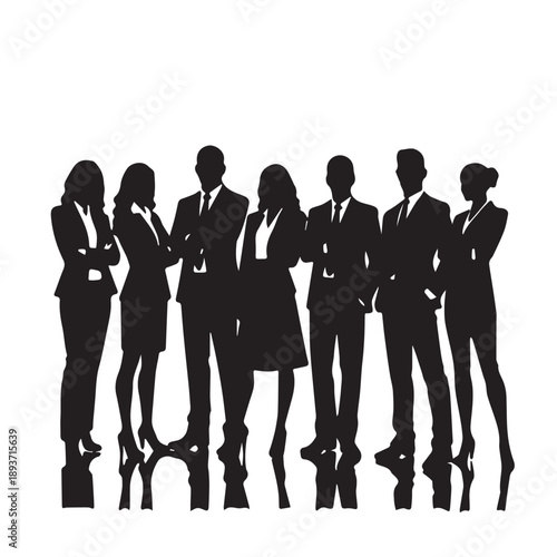 Business people , silhouettes, group of standing business men and businesswomen	
