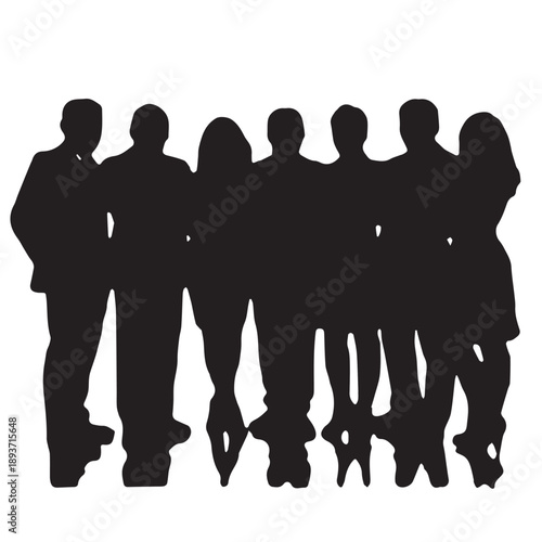 Business people , silhouettes, group of standing business men and businesswomen	
