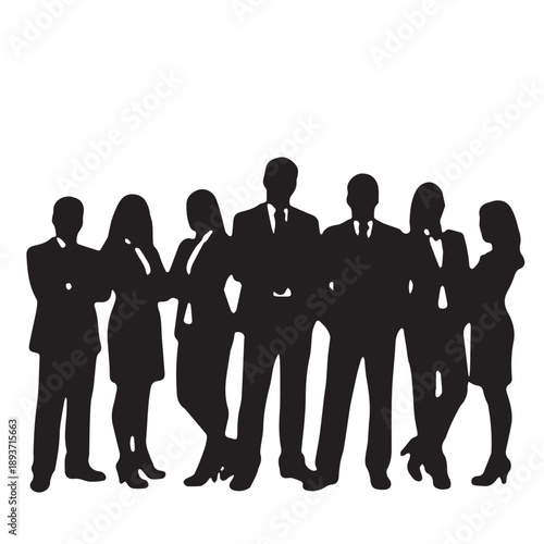 Business people , silhouettes, group of standing business men and businesswomen	
