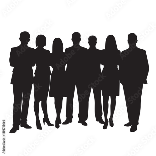 Business people , silhouettes, group of standing business men and businesswomen	
